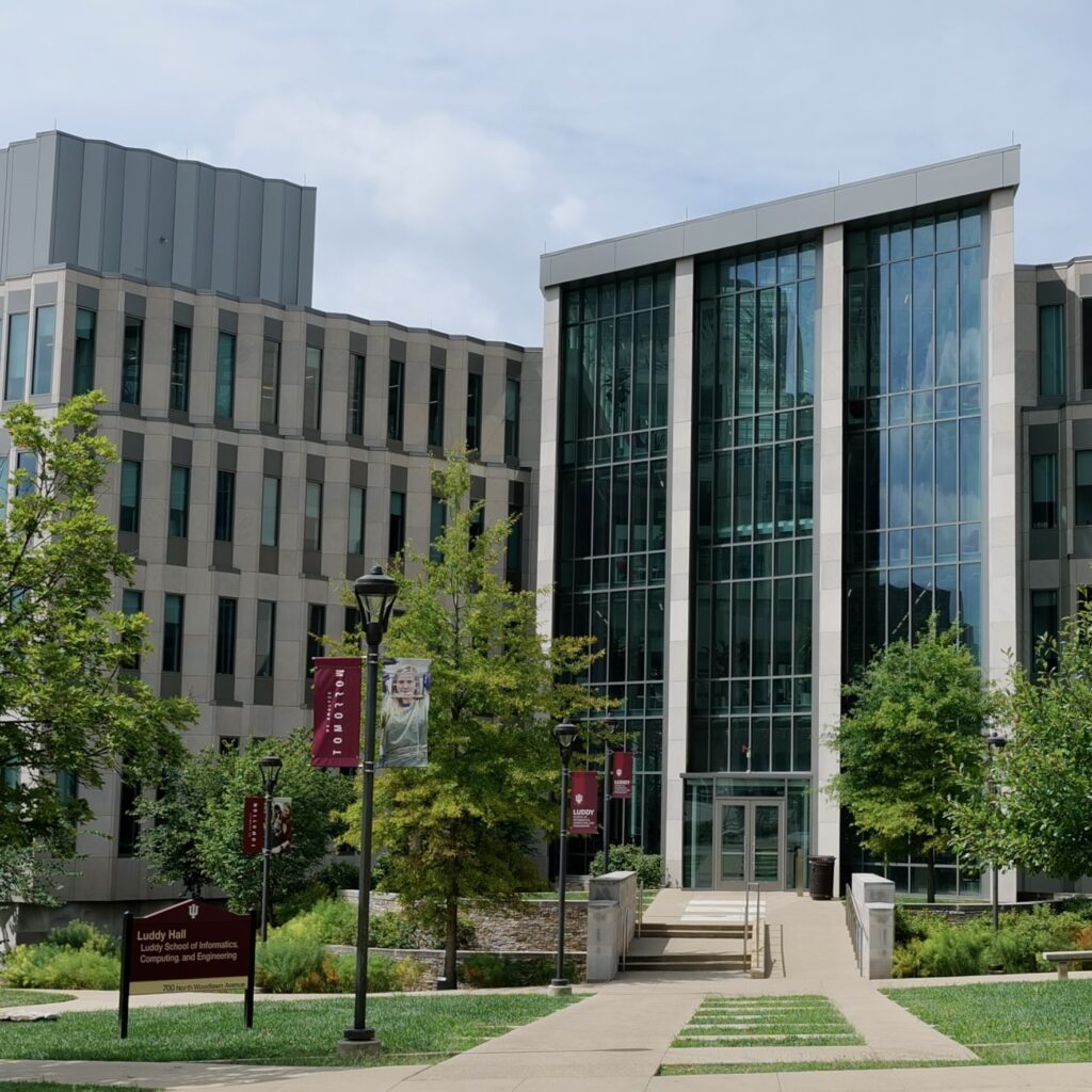 Exterior photograph of Luddy Hall on the campus of Indiana University, Bloomington.